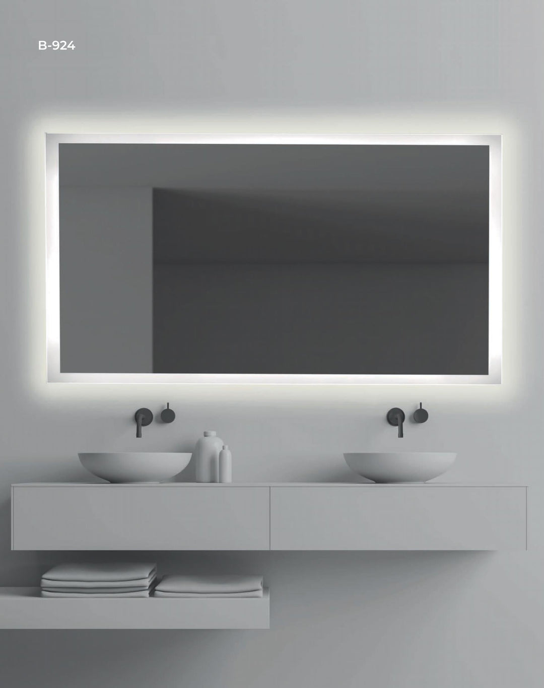ESPEJO "ALMA 924" CANTO PULIDO CON MARCO ARENADO CON LUZ LED RETROILUMINADA  PREPARADO PARA HORIZONTAL O VERTICAL