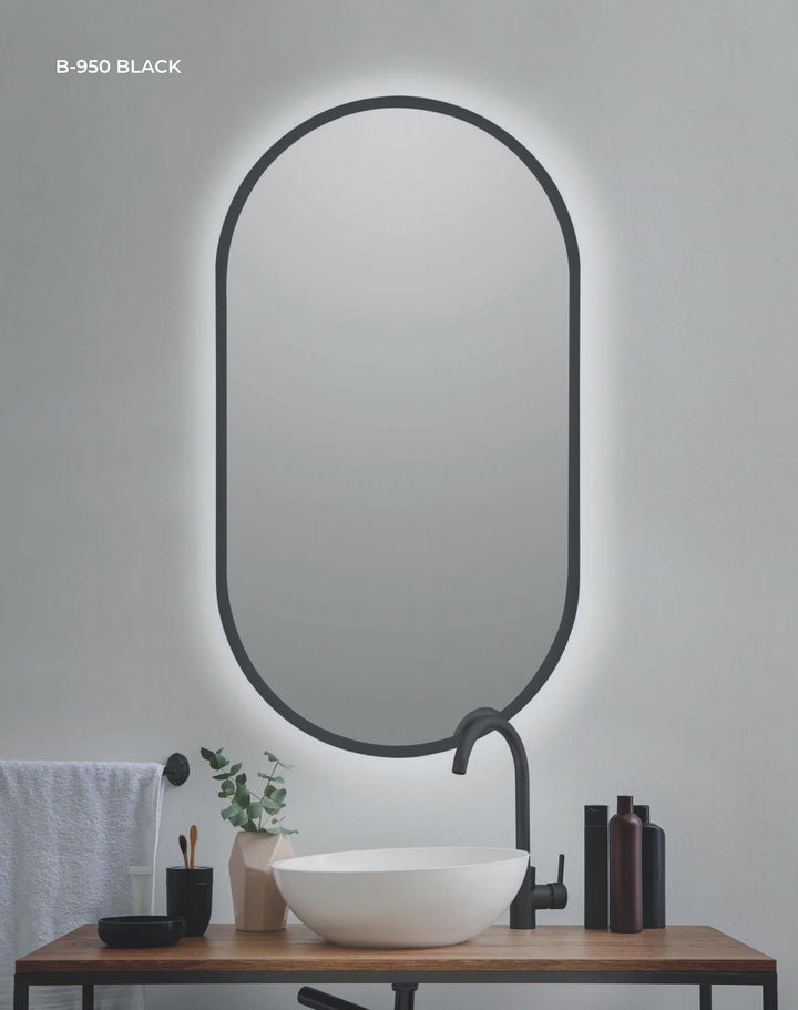 ESPEJO OVALADO "ALMA 950 BLACK" CANTO PULIDO CON LED RETROILUMINADA