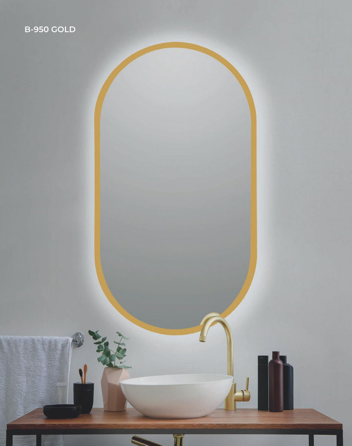 ESPEJO OVALADO "ALMA 950 GOLD" CANTO PULIDO CON LED RETROILUMINADA