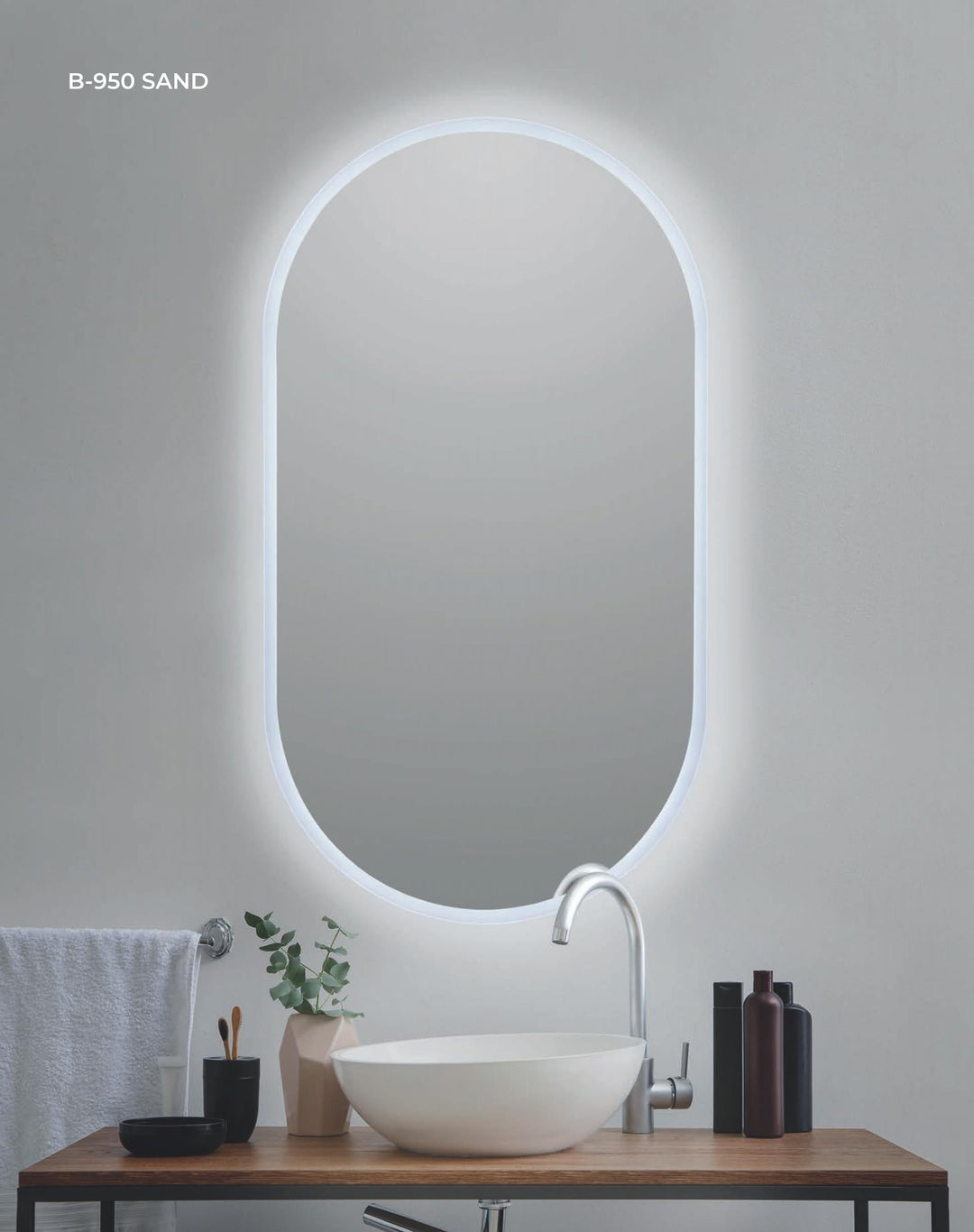 ESPEJO OVALADO "ALMA 950 SAND" CANTO PULIDO CON LED RETROILUMINADA
