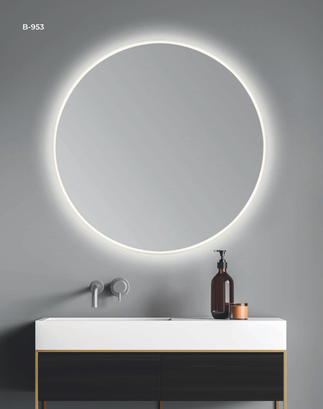 ESPEJO REDONDO "ALMA 953" CANTO PULIDO CON LUZ LED RETROILUMINADA Y BORDE ARENADO DE 12MM