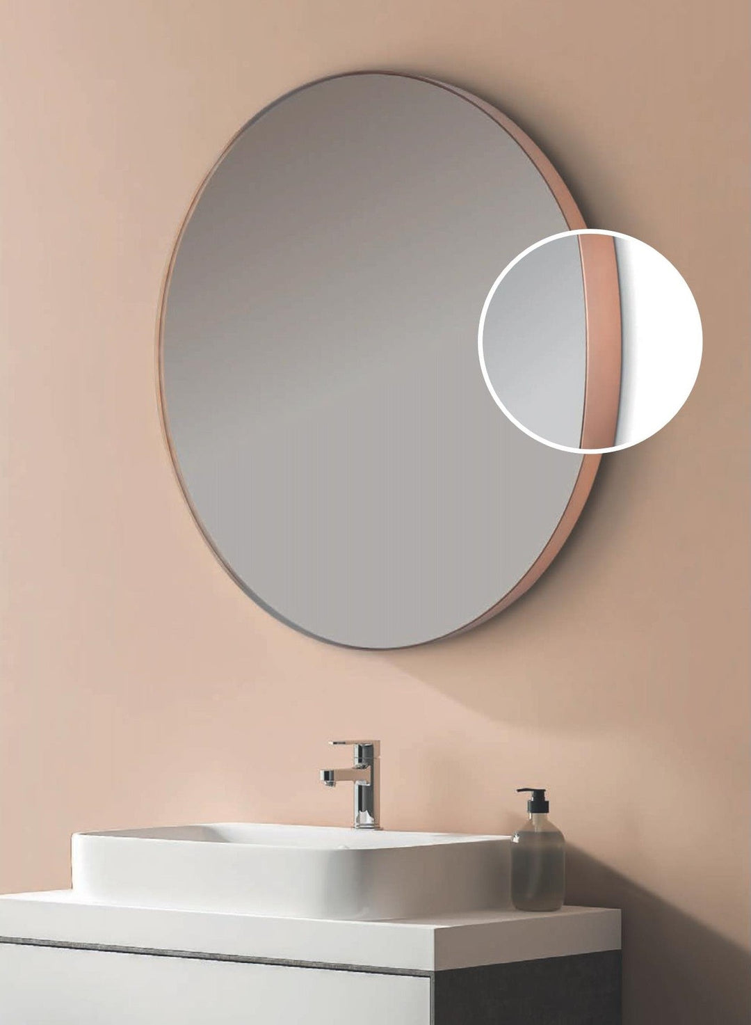 ESPEJO REDONDO "ALMA 954 ROSE GOLD" CANTO PULIDO SIN LUZ