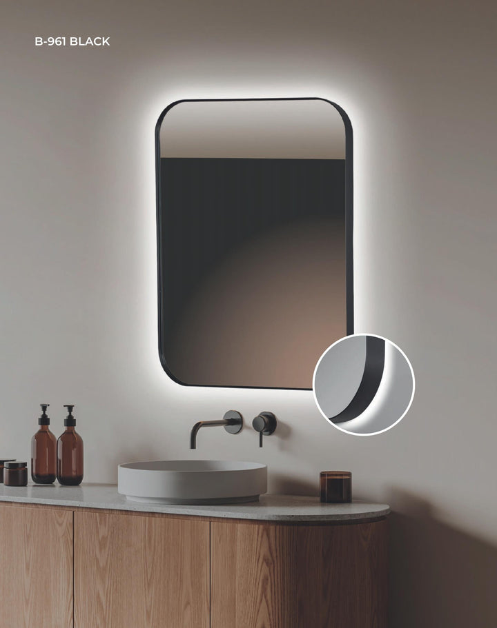 ESPEJO RECTANGULAR "ALMA 961 BLACK" CANTO PULIDO CON LED RETROILUMINADA