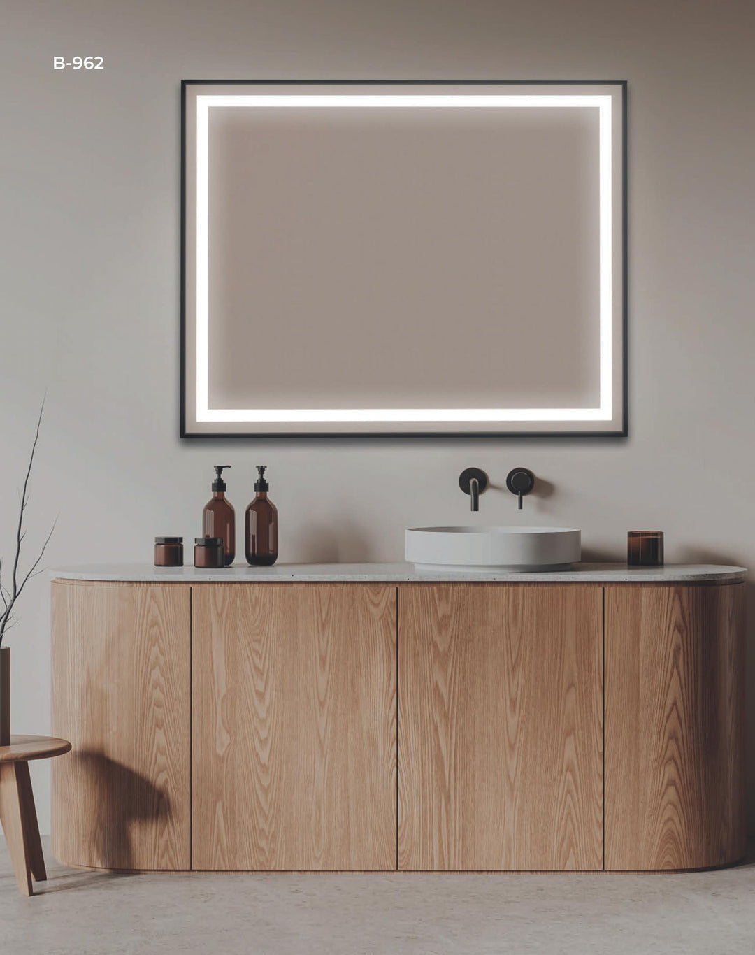 ESPEJO RECTANGULAR "ALMA 962 BLACK" CANTO PULIDO CON LED RETROILUMINADA