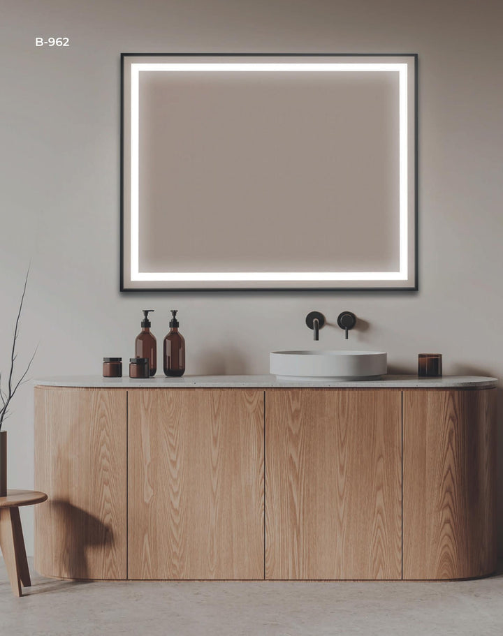 ESPEJO RECTANGULAR "ALMA 962 BLACK" CANTO PULIDO CON LED RETROILUMINADA