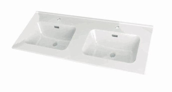 LAVABO "ALMA MADRID" DOS SENOS RECTANGULAR, PORCELANA Blanco brillo, REBOSADERO, AGUJERO PARA GRIFO