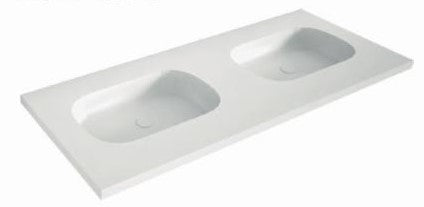 LAVABO DE CARGA MINERAL "ALMA BOX" DOS SENOS RECTANGULAR, BLANCO MATE