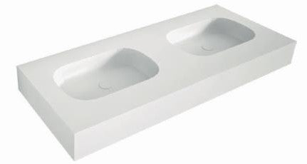 LAVABO DE CARGA MINERAL "ALMA BOX" DOS SENOS RECTANGULAR, BLANCO MATE