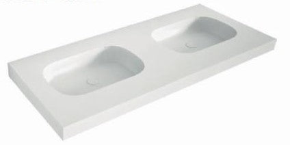 LAVABO DE CARGA MINERAL "ALMA BOX" DOS SENOS RECTANGULAR, BLANCO MATE