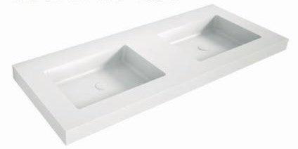 LAVABO DE CARGA MINERAL "ALMA COCKTAIL" DOS SENOS RECTANGULAR, Blanco mate