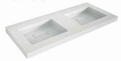 LAVABO DE CARGA MINERAL "ALMA HOLD" DOS SENOS RECTANGULAR, CON FALDÓN DE 5 CM., BLANCO MATE