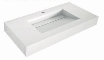 LAVABO DE CARGA MINERAL "ALMA ITACA" UN SENO RECTANGULAR, BLANCO MATE, AGUJERO PARA GRIFO
