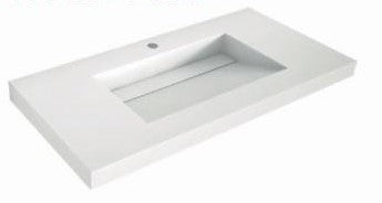 LAVABO DE CARGA MINERAL "ALMA ITACA" UN SENO RECTANGULAR, BLANCO MATE, AGUJERO PARA GRIFO