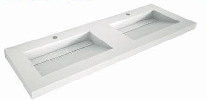 LAVABO DE CARGA MINERAL "ALMA ITACA" DOS SENOS RECTANGULAR CON FALDON DE 5 CM, BLANCO MATE, AGUJERO PARA GRIFO