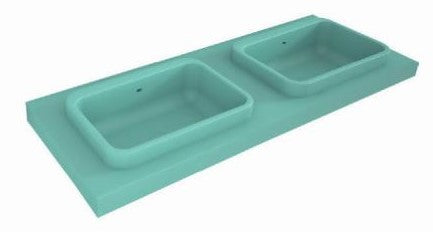 LAVABO DE CARGA MINERAL "ALMA LEVA", CON FALDÓN DE 5 CM., DOS SENOS RECTANGULAR, BLANCO MATE, CON REBOSADERO Y AGUJERO PARA GRIFO