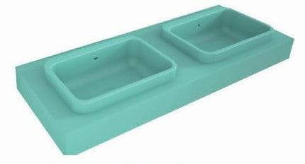 LAVABO DE CARGA MINERAL "ALMA LEVA", CON FALDÓN DE 12 CM., DOS SENOS RECTANGULAR, BLANCO MATE, CON REBOSADERO Y AGUJERO PARA GRIFO