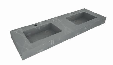 LAVABO DE PIEDRA COMPACTA "STONE", CON FALDÓN DE 12 CM., DOS SENOS RECTANGULAR, EN 7 ACABADOS DIFERENTES CON AGUJERO PARA GRIFO